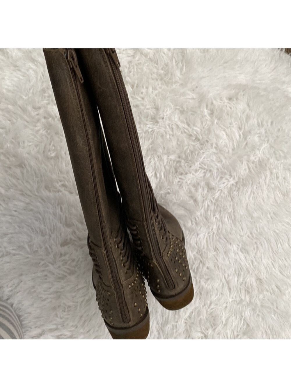 Not Rated weathered brown grommet & stitched riding boot - Picture 7 of 9